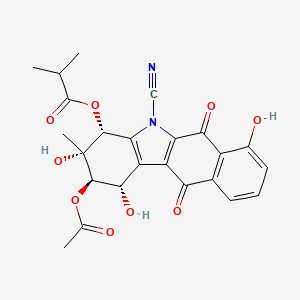 molecular formula C24H22N2O9 B1254493 [(1S,2R,3R,4R)-2-acetyloxy-5-cyano-1,3,7-trihydroxy-3-methyl-6,11-dioxo-2,4-dihydro-1H-benzo[h]carbazol-4-yl] 2-methylpropanoate 