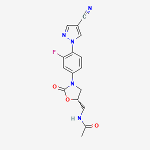 molecular formula C16H14FN5O3 B1254565 N-[[(5S)-3-[4-(4-cyanopyrazol-1-yl)-3-fluorophenyl]-2-oxo-1,3-oxazolidin-5-yl]methyl]acetamide 