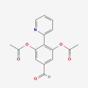 molecular formula C16H13NO5 B12545993 Benzaldehyde, 3,5-bis(acetyloxy)-4-(2-pyridinyl)- CAS No. 673476-31-8