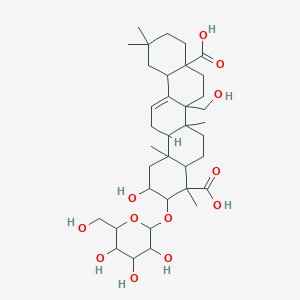 molecular formula C36H56O12 B1254689 2-Hydroxy-6b-(hydroxymethyl)-4,6a,11,11,14b-pentamethyl-3-[3,4,5-trihydroxy-6-(hydroxymethyl)oxan-2-yl]oxy-1,2,3,4a,5,6,7,8,9,10,12,12a,14,14a-tetradecahydropicene-4,8a-dicarboxylic acid 