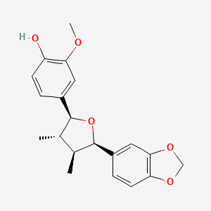 molecular formula C20H22O5 B1254698 2-Methoxy-4-[(2S)-3beta,4alpha-dimethyl-5alpha-(1,3-benzodioxole-5-yl)tetrahydrofuran-2alpha-yl]phenol 
