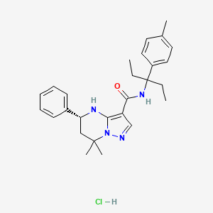 molecular formula C27H35ClN4O B12547135 Pyrazolo[1,5-a]pyrimidine-3-carboxamide,(5R)-N-[1-ethyl-1-(4-methylphenyl)propyl]-4,5,6,7-tetrahydro-7,7-dimethyl-5-phenyl-hydrochloride 