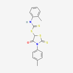 molecular formula C18H16N2OS4 B12547491 Carbamodithioic acid, (2-methylphenyl)-, 3-(4-methylphenyl)-4-oxo-2-thioxo-5-thiazolidinyl ester CAS No. 142979-67-7