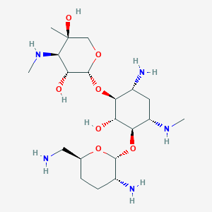 B1254750 (2R,3R,4R,5R)-2-[(1S,2R,3R,4S,6R)-6-Amino-3-[(2R,3R,6S)-3-amino-6-(aminomethyl)oxan-2-yl]oxy-2-hydroxy-4-(methylamino)cyclohexyl]oxy-5-methyl-4-(methylamino)oxane-3,5-diol CAS No. 76792-45-5