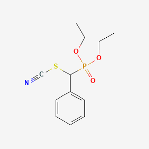 molecular formula C12H16NO3PS B12547689 Thiocyanic acid, (diethoxyphosphinyl)phenylmethyl ester CAS No. 146064-46-2