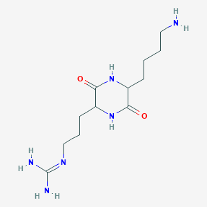 molecular formula C12H24N6O2 B12547707 Guanidine, [3-[5-(4-aminobutyl)-3,6-dioxo-2-piperazinyl]propyl]- CAS No. 160886-50-0