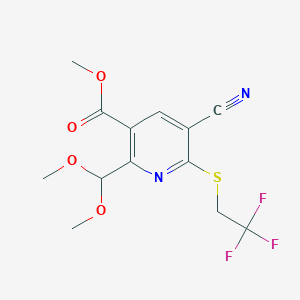 molecular formula C13H13F3N2O4S B12547775 Methyl 5-cyano-2-(dimethoxymethyl)-6-(2,2,2-trifluoroethylthio)nicotinate CAS No. 864685-30-3