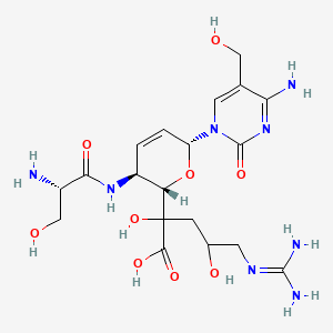 molecular formula C19H30N8O9 B1254779 4-Amino-1-[4-[[(2S)-2-amino-3-hydroxy-1-oxopropyl]amino]-9-[(aminoiminomethyl)amino]-6-C-carboxy-2,3,4,7,9-pentadeoxy-|A-L-talo-non-2-enopyranosyl]-5-(hydroxymethyl)-2(1H)-pyrimidinone CAS No. 67527-71-3