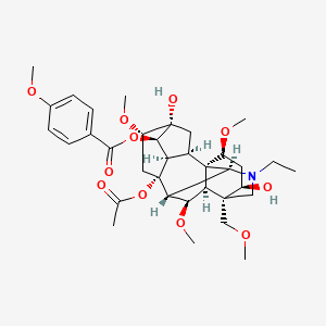 molecular formula C35H49NO11 B1254857 [(1S,2R,3R,4R,5S,6S,8R,9R,10S,13R,14R,16S,17S,18R)-8-acetyloxy-11-ethyl-5,14-dihydroxy-6,16,18-trimethoxy-13-(methoxymethyl)-11-azahexacyclo[7.7.2.12,5.01,10.03,8.013,17]nonadecan-4-yl] 4-methoxybenzoate 