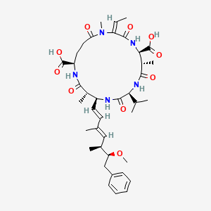 molecular formula C40H57N5O10 B1254862 (2E,5R,6S,9S,12S,13S,16R)-2-ethylidene-12-[(1E,3E,5S,6S)-6-methoxy-3,5-dimethyl-7-phenylhepta-1,3-dienyl]-1,6,13-trimethyl-3,7,10,14,19-pentaoxo-9-propan-2-yl-1,4,8,11,15-pentazacyclononadecane-5,16-dicarboxylic acid 