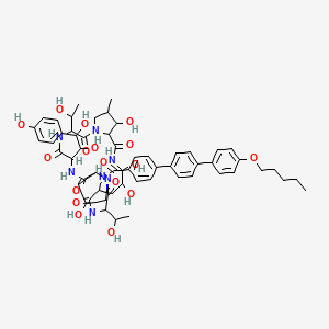 N-[6-[1,2-Dihydroxy-2-(4-hydroxyphenyl)ethyl]-11,20,21,25-tetrahydroxy-3,15-bis(1-hydroxyethyl)-26-methyl-2,5,8,14,17,23-hexaoxo-1,4,7,13,16,22-hexazatricyclo[22.3.0.09,13]heptacosan-18-yl]-4-[4-(4-pentoxyphenyl)phenyl]benzamide