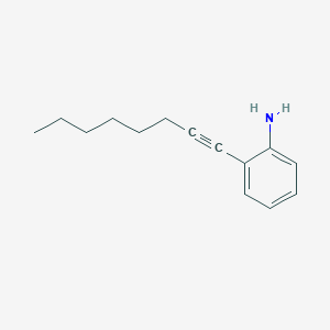 molecular formula C14H19N B12549473 Benzenamine, 2-(1-octynyl)- CAS No. 157869-10-8