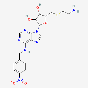 molecular formula C19H23N7O5S B1254960 2-(2-Aminoethylsulfanylmethyl)-5-[6-[(4-nitrophenyl)methylamino]purin-9-yl]oxolane-3,4-diol 