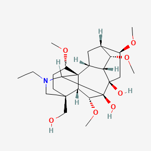 molecular formula C25H41NO7 B1254968 (1S,2R,3R,4S,5R,6S,8R,9R,13S,16S,17R,18R)-11-ethyl-13-(hydroxymethyl)-4,6,16,18-tetramethoxy-11-azahexacyclo[7.7.2.12,5.01,10.03,8.013,17]nonadecane-8,9-diol 