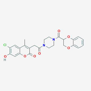 molecular formula C25H23ClN2O7 B1255005 6-Chloro-3-[2-[4-[2,3-dihydro-1,4-benzodioxin-3-yl(oxo)methyl]-1-piperazinyl]-2-oxoethyl]-7-hydroxy-4-methyl-1-benzopyran-2-one 