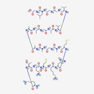 molecular formula C80H138N26O24S2 B125502 2-[[(2S)-2-[[2-[[2-[[(2S)-2-[[(2S)-2-[[(2S)-2-[[2-[[(2S)-2-[[(2S)-2-[[(2S)-2-[[(2S)-2-[[2-[[(2S)-2-[[(2S)-2-[[(2S)-2-[[(2S)-6-amino-2-[[(2S)-2-[[(2S)-4-amino-2-[[(2S,3R)-2-[[(2S)-2,6-diaminohexanoyl]amino]-3-hydroxybutanoyl]amino]-4-oxobutanoyl]amino]-4-methylsulfanylbutanoyl]amino]hexanoyl]amino]-3-(1H-imidazol-5-yl)propanoyl]amino]-4-methylsulfanylbutanoyl]amino]propanoyl]amino]acetyl]amino]propanoyl]amino]propanoyl]amino]propanoyl]amino]propanoyl]amino]acetyl]amino]propanoyl]amino]-3-methylbutanoyl]amino]-3-methylbutanoyl]amino]acetyl]amino]acetyl]amino]-4-methylpentanoyl]amino]acetic acid CAS No. 148439-49-0