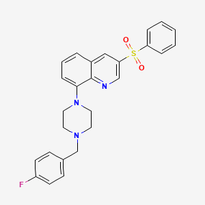 molecular formula C26H24FN3O2S B12551667 Quinoline, 8-[4-[(4-fluorophenyl)methyl]-1-piperazinyl]-3-(phenylsulfonyl)- CAS No. 848396-13-4
