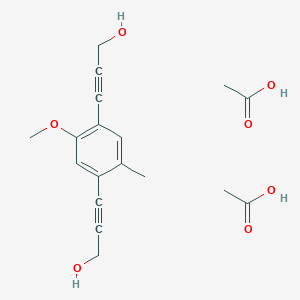molecular formula C18H22O7 B12551751 Acetic acid;3-[4-(3-hydroxyprop-1-ynyl)-5-methoxy-2-methylphenyl]prop-2-yn-1-ol CAS No. 145299-15-6