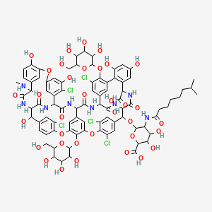 molecular formula C86H89Cl5N8O35 B1255295 2-[6-Carboxy-4,5-dihydroxy-3-(7-methyloctanoylamino)oxan-2-yl]oxy-5,15,32,43,65-pentachloro-18,26,31,47,49-pentahydroxy-22-(methylamino)-21,35,38,54,56,59-hexaoxo-44,64-bis[[3,4,5-trihydroxy-6-(hydroxymethyl)oxan-2-yl]oxy]-7,13,28-trioxa-20,36,39,53,55,58-hexazaundecacyclo[38.14.2.23,6.214,17.219,34.18,12.123,27.129,33.141,45.010,37.046,51]hexahexaconta-3,5,8,10,12(64),14,16,23(61),24,26,29(60),30,32,41(57),42,44,46(51),47,49,62,65-henicosaene-52-carboxylic acid CAS No. 137053-20-4