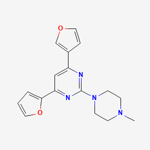 molecular formula C17H18N4O2 B12553085 2-(4-Methylpiperazin-1-yl)-4-(2-furanyl)-6-(3-furanyl)pyrimidine CAS No. 171115-29-0