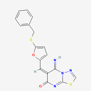 molecular formula C17H12N4O2S2 B1255345 (6E)-6-{[5-(benzylthio)-2-furyl]methylene}-5-imino-5,6-dihydro-7H-[1,3,4]thiadiazolo[3,2-a]pyrimidin-7-one 