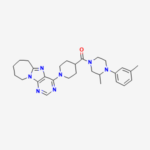 molecular formula C28H37N7O B1255353 [3-methyl-4-(3-methylphenyl)-1-piperazinyl]-[1-(7,8,9,10-tetrahydro-6H-purino[9,8-a]azepin-4-yl)-4-piperidinyl]methanone 