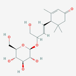 molecular formula C19H30O8 B1255355 (4R)-4-[(E)-4-hydroxy-3-[(2R,3R,4S,5S,6R)-3,4,5-trihydroxy-6-(hydroxymethyl)oxan-2-yl]oxybut-1-enyl]-3,5,5-trimethylcyclohex-2-en-1-one 