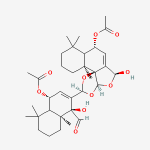 molecular formula C34H48O10 B1255356 [(1S,2S,8R,11S,13S,15S)-15-[(1S,4R,8aS)-4-acetyloxy-1-formyl-1-hydroxy-5,5,8a-trimethyl-4a,6,7,8-tetrahydro-4H-naphthalen-2-yl]-11-hydroxy-2,6,6-trimethyl-12,14,16-trioxatetracyclo[8.6.0.01,13.02,7]hexadec-9-en-8-yl] acetate 