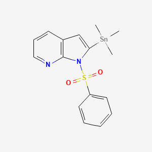 molecular formula C16H18N2O2SSn B12554524 1H-Pyrrolo[2,3-b]pyridine, 1-(phenylsulfonyl)-2-(trimethylstannyl)- CAS No. 183208-48-2