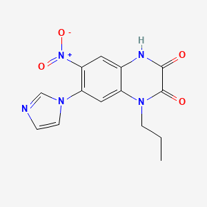 molecular formula C14H13N5O4 B12554682 2,3-Quinoxalinedione, 1,4-dihydro-7-(1H-imidazol-1-yl)-6-nitro-1-propyl- CAS No. 143151-36-4