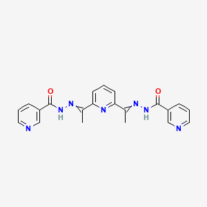 molecular formula C21H19N7O2 B12554940 N-[1-[6-[C-methyl-N-(pyridine-3-carbonylamino)carbonimidoyl]pyridin-2-yl]ethylideneamino]pyridine-3-carboxamide CAS No. 147662-13-3