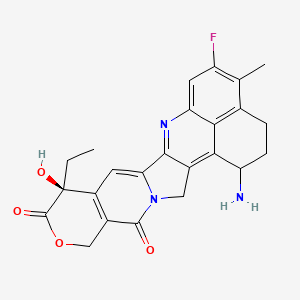 molecular formula C24H22FN3O4 B1255555 (10S)-23-amino-10-ethyl-18-fluoro-10-hydroxy-19-methyl-8-oxa-4,15-diazahexacyclo[14.7.1.02,14.04,13.06,11.020,24]tetracosa-1,6(11),12,14,16,18,20(24)-heptaene-5,9-dione 