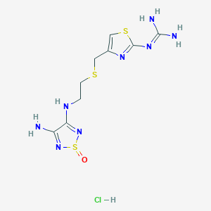 molecular formula C9H15ClN8OS3 B1255579 Guanidine, [4-[[[2-[(4-amino-1-oxido-1,2,5-thiadiazol-3-yl)amino]ethyl]thio]methyl]-2-thiazolyl]-, monohydrochloride CAS No. 78467-80-8
