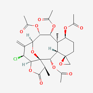 molecular formula C28H35ClO12 B1255658 [(1R,2S,3S,4R,7S,8R,9R,10S,11S,13S,14R,17R)-2,9,10-triacetyloxy-13-chloro-8,17-dimethyl-12-methylidene-16-oxospiro[15,18-dioxatetracyclo[9.6.1.01,14.03,8]octadecane-4,2'-oxirane]-7-yl] acetate 