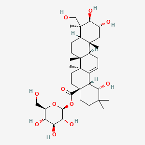 molecular formula C36H58O11 B1255679 [3,4,5-Trihydroxy-6-(hydroxymethyl)oxan-2-yl] 1,10,11-trihydroxy-9-(hydroxymethyl)-2,2,6a,6b,9,12a-hexamethyl-1,3,4,5,6,6a,7,8,8a,10,11,12,13,14b-tetradecahydropicene-4a-carboxylate CAS No. 55306-04-2