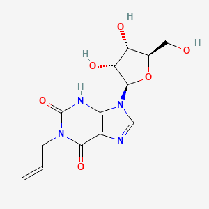 molecular formula C13H16N4O6 B1255685 9-[(2R,3R,4S,5R)-3,4-dihydroxy-5-(hydroxymethyl)oxolan-2-yl]-1-prop-2-enyl-3H-purine-2,6-dione 