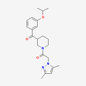 2-(3,5-Dimethyl-1-pyrazolyl)-1-[3-[oxo-(3-propan-2-yloxyphenyl)methyl]-1-piperidinyl]ethanone