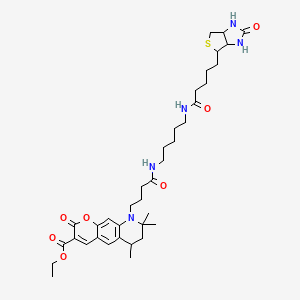 molecular formula C37H53N5O7S B1255882 ethyl 6,8,8-trimethyl-2-oxo-9-[4-oxo-4-[5-[5-(2-oxo-1,3,3a,4,6,6a-hexahydrothieno[3,4-d]imidazol-4-yl)pentanoylamino]pentylamino]butyl]-6,7-dihydropyrano[3,2-g]quinoline-3-carboxylate 