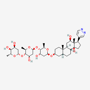 molecular formula C41H64N2O12 B1255898 (2R,3S,4S,6S)-6-[(2R,3S,4S,6S)-6-[(2R,3S,4S,6R)-6-[[(3S,5R,8R,9S,10S,12R,13S,14S,17R)-12,14-dihydroxy-10,13-dimethyl-17-pyridazin-4-yl-1,2,3,4,5,6,7,8,9,11,12,15,16,17-tetradecahydrocyclopenta[a]phenanthren-3-yl]oxy]-4-hydroxy-2-methyloxan-3-yl]oxy-4-hydroxy-2-methyloxan-3-yl]oxy-2-methyloxane-3,4-diol 