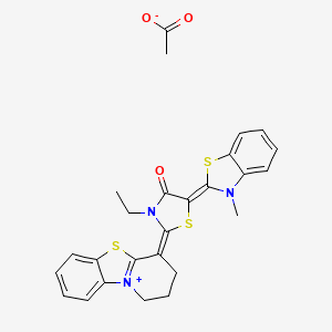 molecular formula C26H25N3O3S3 B12559114 Pyrido(2,1-b)benzothiazolium, 1,2,3,4-tetrahydro-4-(3-ethyl-5-(3-methyl-2(3H)-benzothiazolylidene)-4-oxo-2-thiazolidinylidene)-, acetate CAS No. 142307-19-5