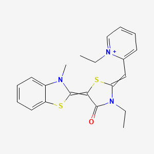 molecular formula C21H22N3OS2+ B12559494 3-ethyl-2-[(1-ethylpyridin-1-ium-2-yl)methylidene]-5-(3-methyl-1,3-benzothiazol-2-ylidene)-1,3-thiazolidin-4-one 
