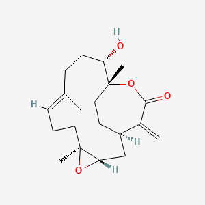 molecular formula C20H30O4 B1255959 (1R,3S,5S,8E,12S,13R)-12-hydroxy-5,9,13-trimethyl-16-methylidene-4,14-dioxatricyclo[11.3.2.03,5]octadec-8-en-15-one 