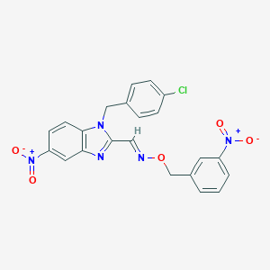 molecular formula C22H16ClN5O5 B125618 1-((4-Chlorophenyl)methyl)-5-nitro-1H-benzimidazole-2-carboxaldehyde, O-((3-nitrophenyl)methyl)oxime CAS No. 150445-97-9