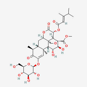 molecular formula C34H46O16 B1256207 methyl (1R,2S,3R,6R,8S,9S,13S,14R,15R,16S,17S)-3-[(E)-3,4-dimethylpent-2-enoyl]oxy-15,16-dihydroxy-9,13-dimethyl-4,10-dioxo-11-[(2S,3R,4S,5S,6R)-3,4,5-trihydroxy-6-(hydroxymethyl)oxan-2-yl]oxy-5,18-dioxapentacyclo[12.5.0.01,6.02,17.08,13]nonadec-11-ene-17-carboxylate 