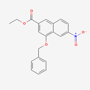molecular formula C20H17NO5 B12562304 2-Naphthalenecarboxylic acid, 6-nitro-4-(phenylmethoxy)-, ethyl ester 