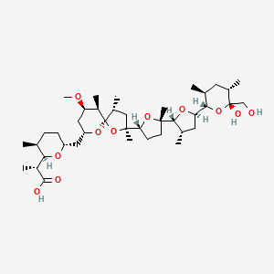 molecular formula C40H68O11 B1256246 (2R)-2-[(2R,3S,6R)-6-[[(2S,4R,5R,6R,7R,9R)-2-[(2R,5S)-5-[(2R,3S,5R)-5-[(2S,3S,5S,6R)-6-hydroxy-6-(hydroxymethyl)-3,5-dimethyloxan-2-yl]-3-methyloxolan-2-yl]-5-methyloxolan-2-yl]-7-methoxy-2,4,6-trimethyl-1,10-dioxaspiro[4.5]decan-9-yl]methyl]-3-methyloxan-2-yl]propanoic acid 