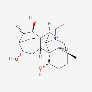 molecular formula C22H33NO3 B1256329 (1R,2R,4S,7R,8R,9R,13R,16S,17R)-11-ethyl-13-methyl-6-methylidene-11-azahexacyclo[7.7.2.15,8.01,10.02,8.013,17]nonadecane-4,7,16-triol 