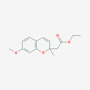 molecular formula C15H18O4 B12563673 Ethyl (7-methoxy-2-methyl-2H-1-benzopyran-2-yl)acetate CAS No. 143724-10-1