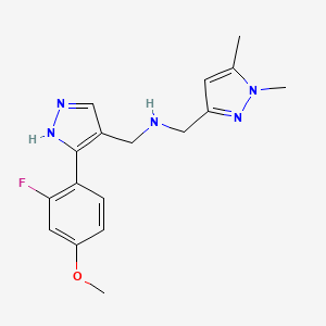 molecular formula C17H20FN5O B1256380 1-(1,5-dimethyl-3-pyrazolyl)-N-[[5-(2-fluoro-4-methoxyphenyl)-1H-pyrazol-4-yl]methyl]methanamine 