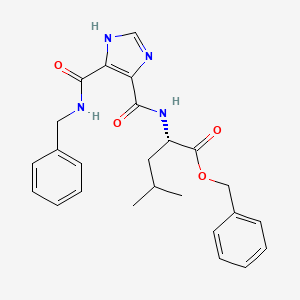 molecular formula C25H28N4O4 B1256405 (2S)-4-methyl-2-[[oxo-[5-[oxo-[(phenylmethyl)amino]methyl]-1H-imidazol-4-yl]methyl]amino]pentanoic acid (phenylmethyl) ester 